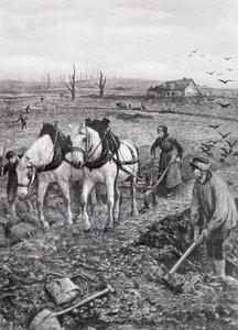Campesinos trabajando en campos arruinados, 1918 de Amedee Forestier